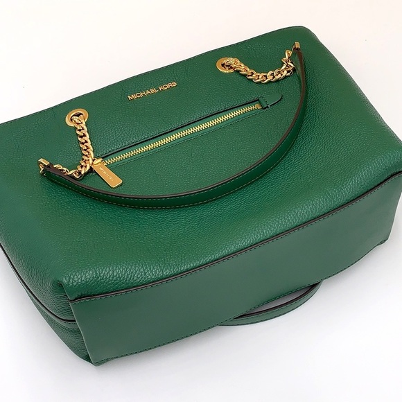 Michael Kors Jet Set Item Medium Front Pocket Shoulder Chain Tote JEWEL GREEN - Picture 13 of 16